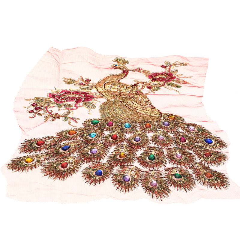Sequins Applique Embroidered Peacock Multiple Rhinestone DIY Sewing Trim Decorations