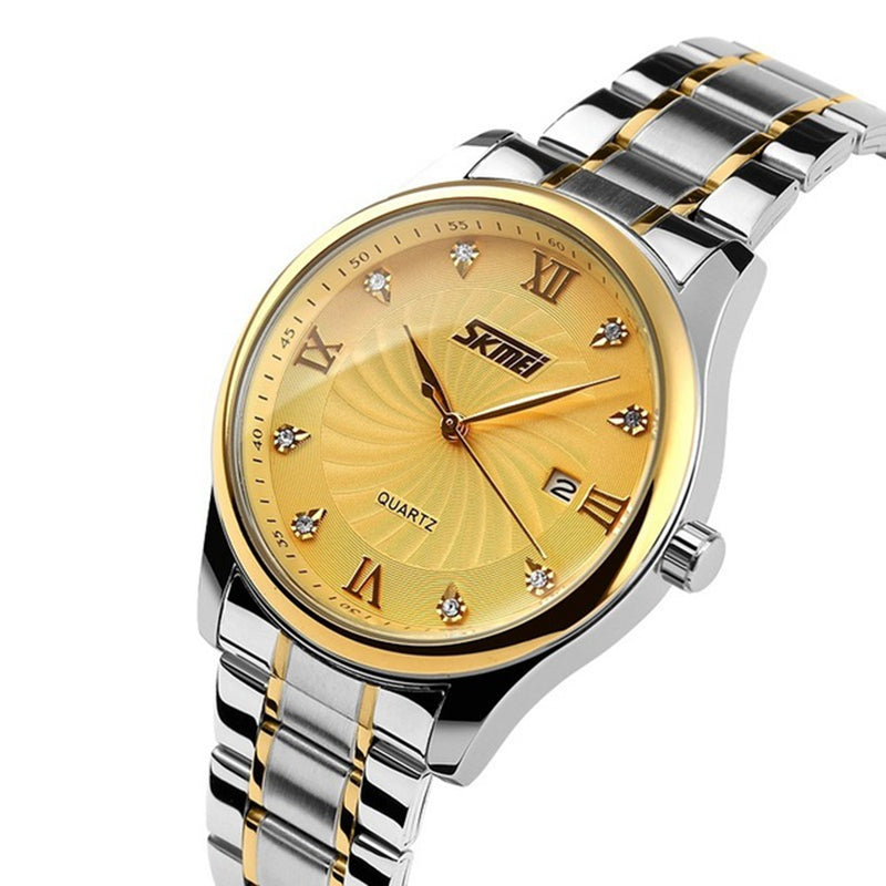 SKMEI 9101 Business Style Men Wrist Watch Full Steel Calendar Crystal Quartz Watch