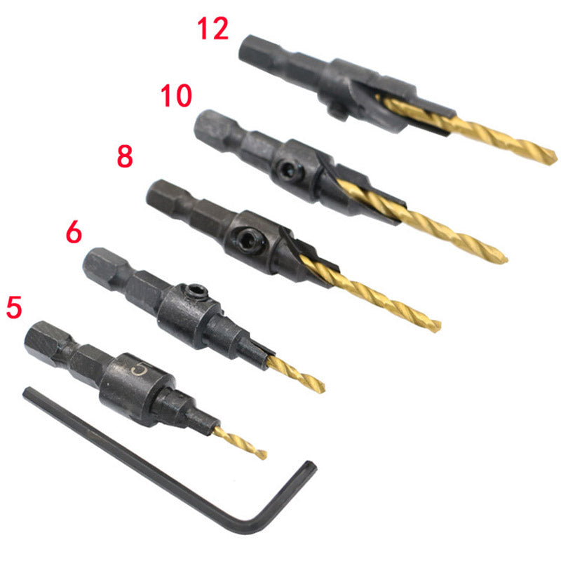 5pcs HSS Countersink Drill Bit Set #5 #6 #8 #10 #12 Woodworking Counter Bore Screw Tool