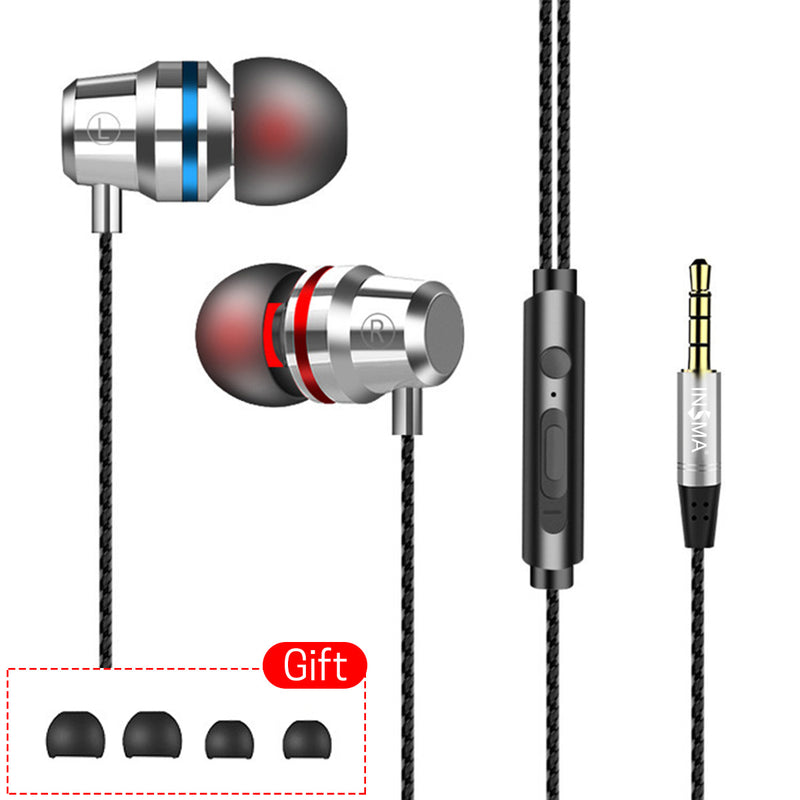 INSMA G86 Metal Bass In-ear Earphone 4D Stereo Sound Line Control Headphone With Mic for Mobile Phones