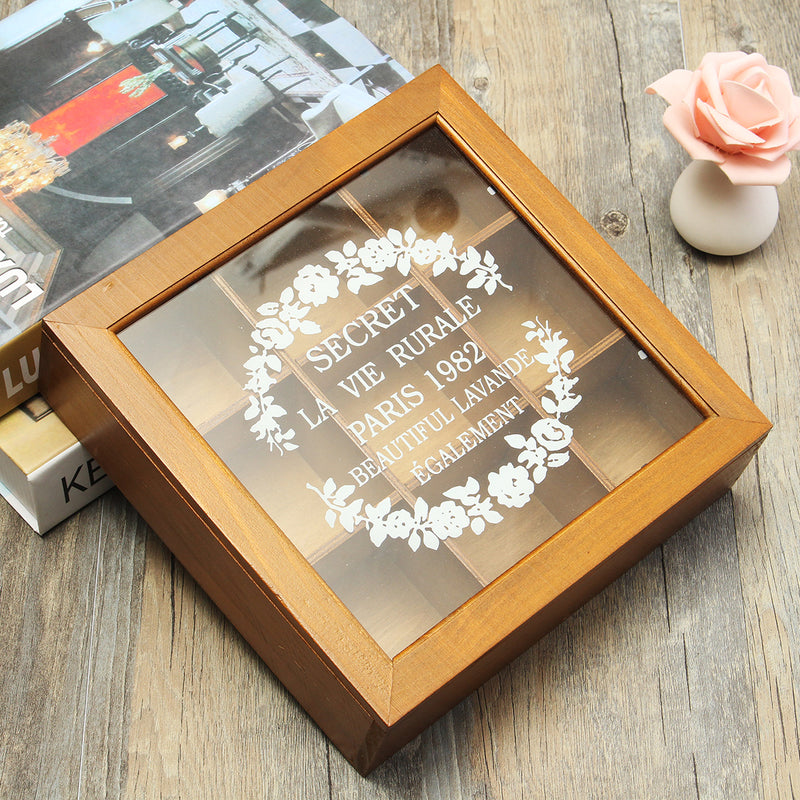 Wooden Chic Kitchen Spice Tea Box 9 Section Compartments Container Storage Chest Holder