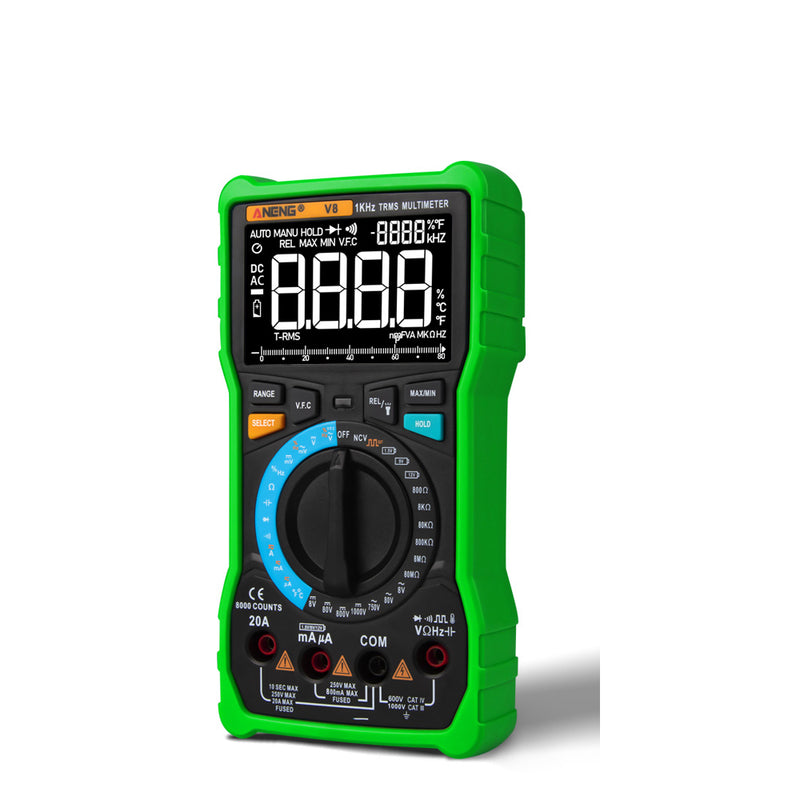 ANENG V8 Dual Mode True RMS Digital Multimeter Auto Range 8000 Counts Display V.F.C Inverter  Analog Bar Graph
