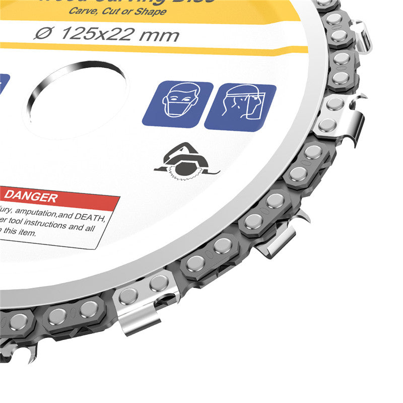 5 Inch Yellow/Purple Grinder Chain Disc 22mm Arbor 14 Teeth Wood Carving Disc For 125mm Angle Grinder