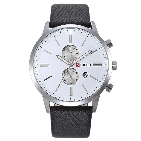 NORTH 6008 Fashion Men Quartz Watch Casual Leather Strap Bussiness Wristwatch