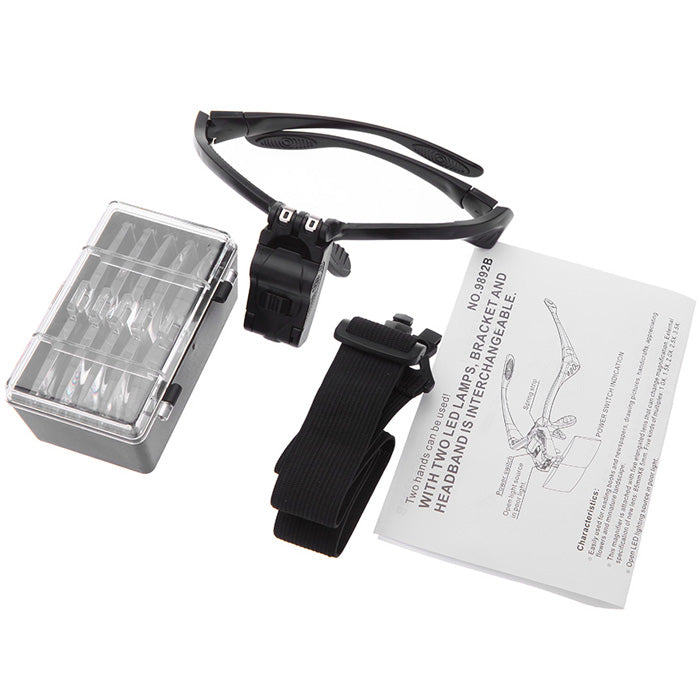 9892B 1.0/1.5/2.0/2.5/3.5X Headbrand Magnifier Magnifying Glass Eye Repair Loupe 2 LED Light