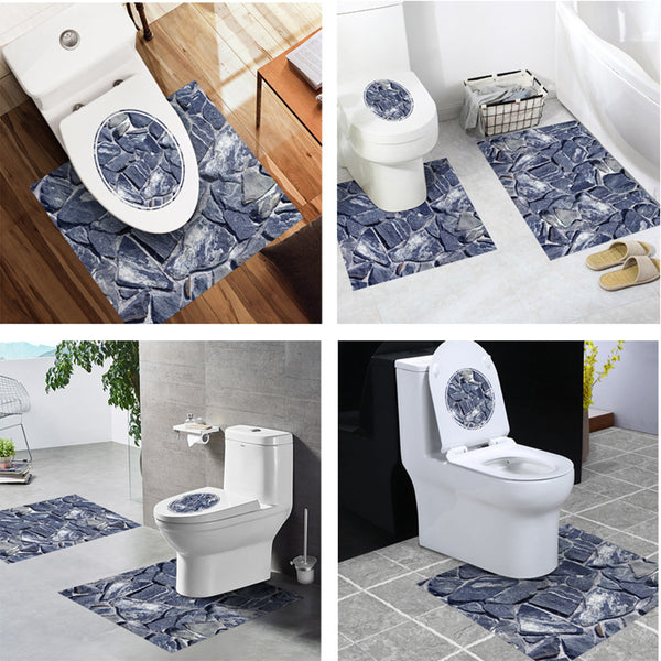 Bathroom Toilet Special 3 Pcs Set PVC Waterproof for 2 Styles Non-slip Wall Sticker