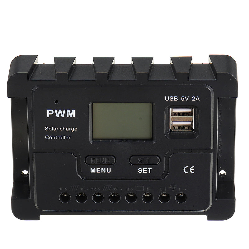 12V/24V Display PWM Solar Controller 10-30A Solar Charge Controller Dual USB IP30 Waterproof