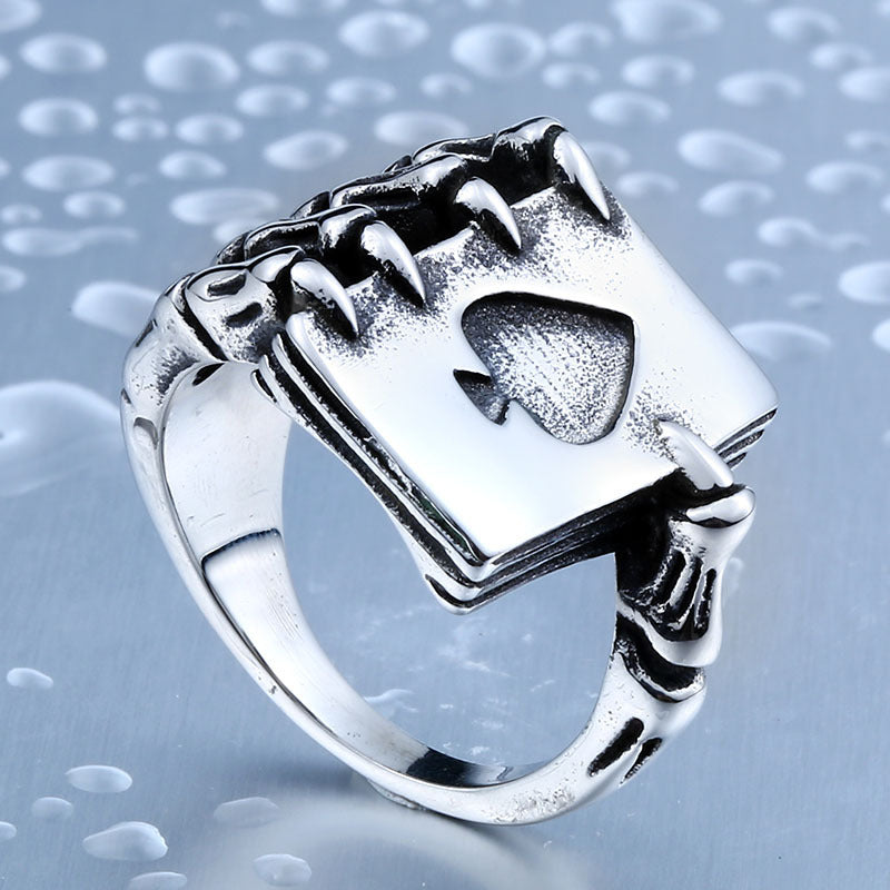 Gothic Spades Claw Stainless Steel Men's Ring Punk Rocker Finger Ring Gift