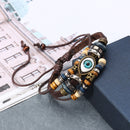 Multilayer Beaded Bracelet Eyeball Hand Woven Artificial Leather Bracelet for Women Men