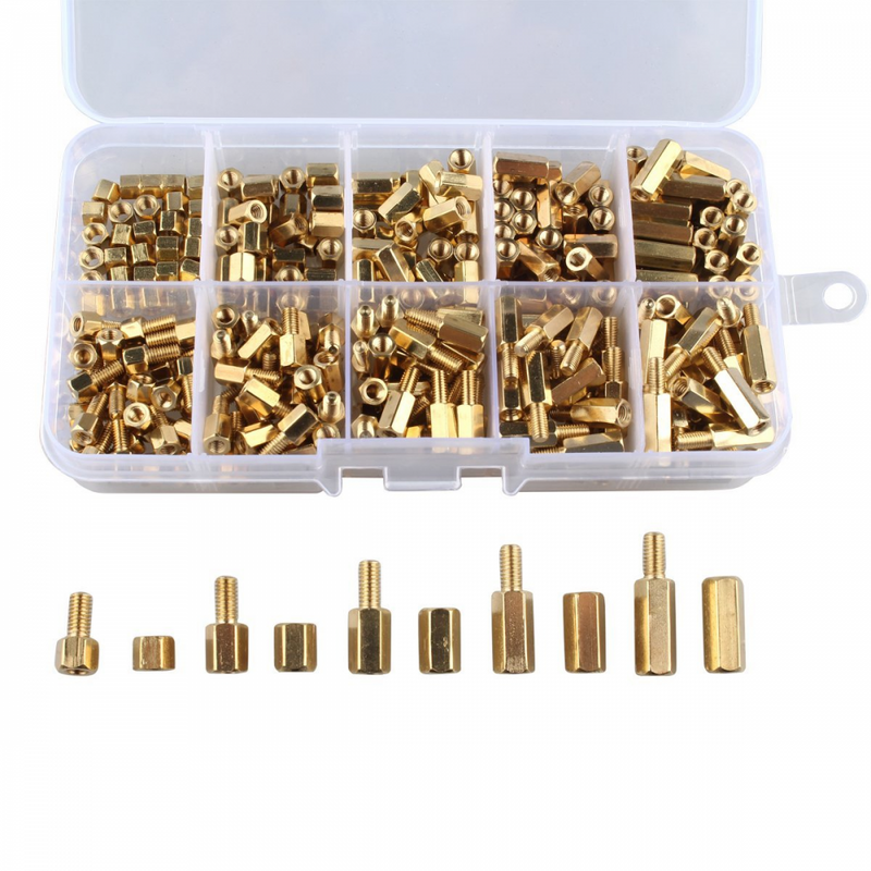 Suleve M3BH7 300Pcs M3 Brass Male-Female Hex Column Standoff Support Spacer Pillar Assortment Kit For PCB Board