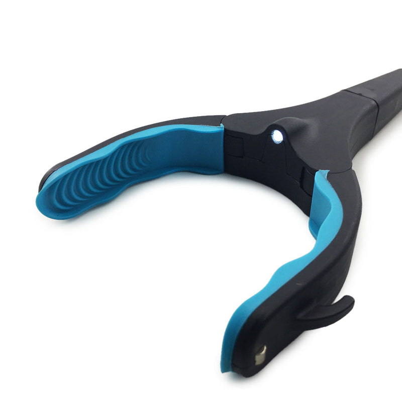 Ratcheting Grabber Reaching Aid Pick Up Tool Glass Clamp Sewer Garbage Tongs with LED Light Magnet