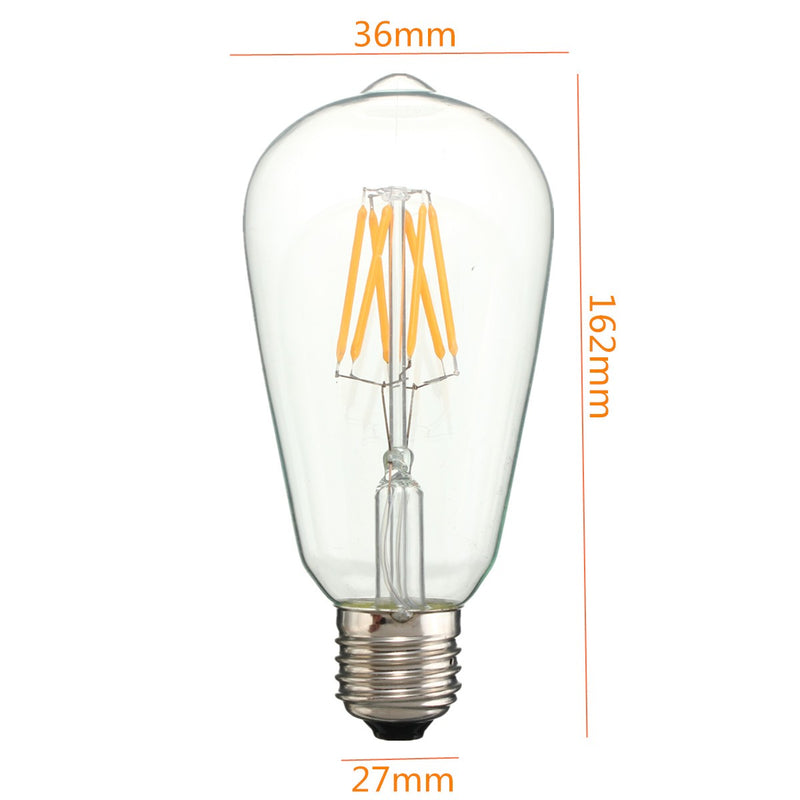 Kingso AC85-265V Non-dimmable Warm White 480LM E27 ST64 6W LED COB Light Bulb for Indoor Home