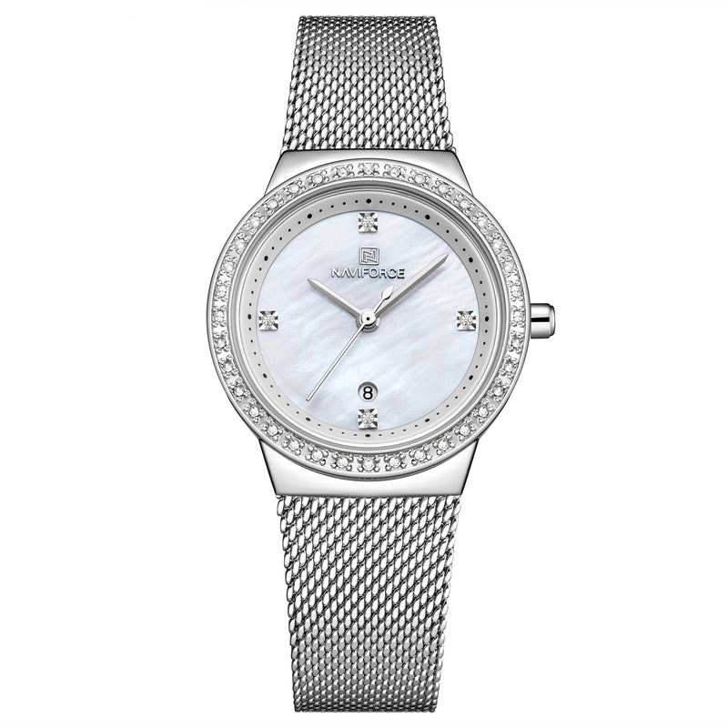 NAVIFORCE 5005 Crystal Casual Style Ladies Wrist Watch Waterproof Stainless Steel Band Quartz Watch