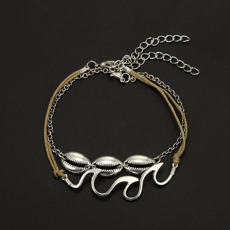 Retro Style Wave Spray Anklet Sliver Alloy Shell Anklets For Women Jewelry