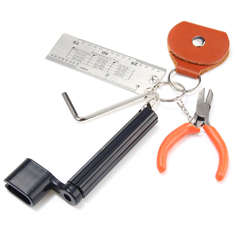 5 In 1 Guitar Tools Set String Plier Peg Puller Pick Bag Hexagon Wrench String Action Ruler