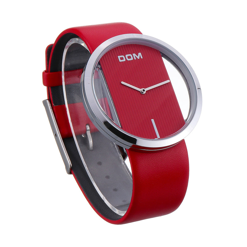 DOM Creative Ring Case Women Luxury Leather Strap Waterproof Quartz Watch