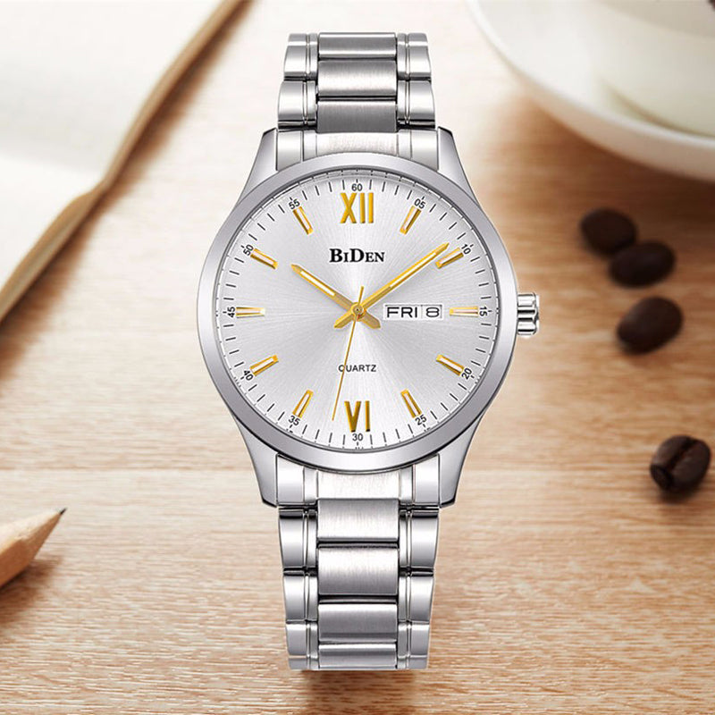 BIDEN 0032 Full Steel Waterproof Men Watch Casual Style Calendar Quartz Watches