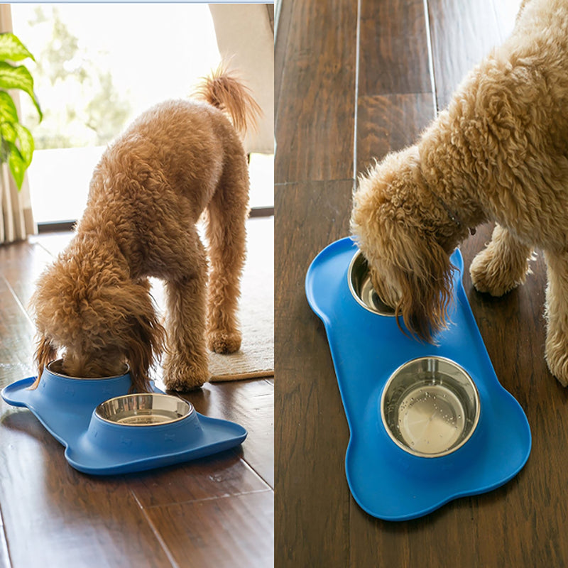 Dog Pet Bowl Stainless Steel No Spill Silicone Mat Pet Water Food Dish