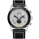 BAGARI 8007P Genuine Leather Watch Band Quartz Watch Calendar Casual Style Men Watch