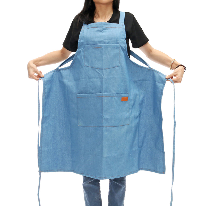 Unisex Adjustable Denim Canvas Chef Denim Bib Aprons with Convenient Pockets BBQ