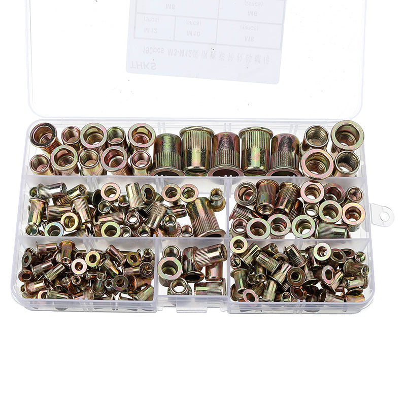 Suleve MXRN6 190Pcs M3/M4/M5/M6/M8/M10/12 Carbon Steel Zinc Plated Rivet Nut Threaded Countersunk Head Insert Nut Tool Kits