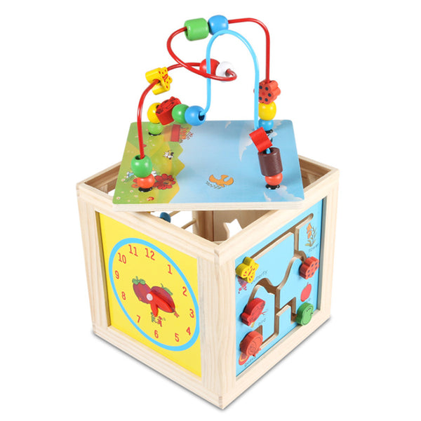 5 in 1 Wooden Toys Activity Cube Kids Baby Bead Maze Educational Toys Learning Puzzle Toys Gifts