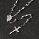 4/5/6/8mm Silver Tone Crossed Pendant Stainless Steel Bead Chain Jesus Christ Rosary Long Necklace Mens Womens Jewelry