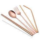 Portable Reusable Stainless Steel Coffee Tea Milk Drinking Straw Cleaning Brush Fork Spoon Box Set