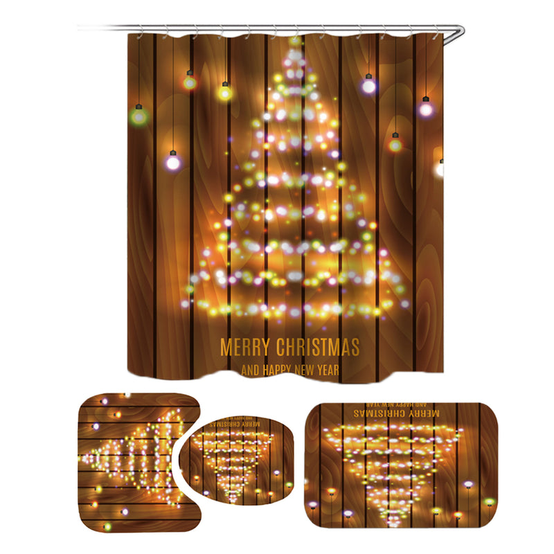 Wooden Strip Christmas Tree Bathroom Shower Curtain Non-slip Mats Toilet Cover