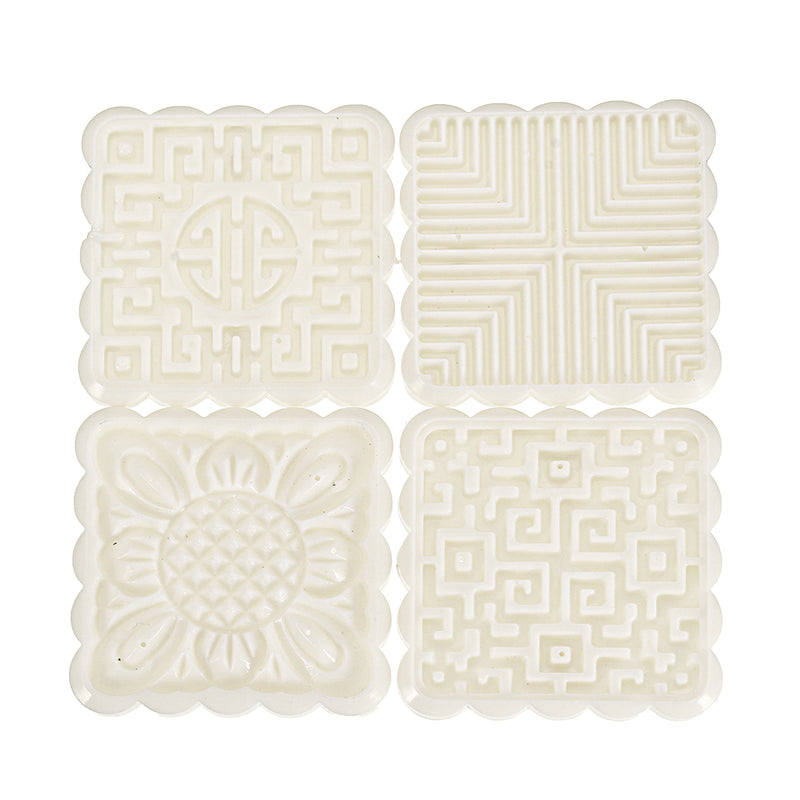 4 Sets Mooncake Pastry Press Mold 100g 50g DIY Flower Pattern Mould Decor w/ 20 Stamps Round Square