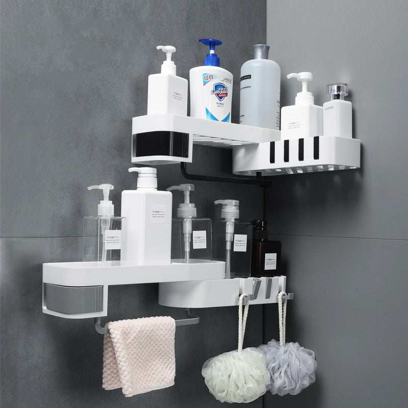 Bathroom Shelf Rack Toilet Free Punching Storage Rack Plastic Self-adhesive Wall Hanging Triangle Rack