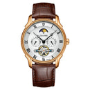 TEVISE T851A Moon Phase Automatic Mechanical Watch Roman Number Leather Band Men Watch