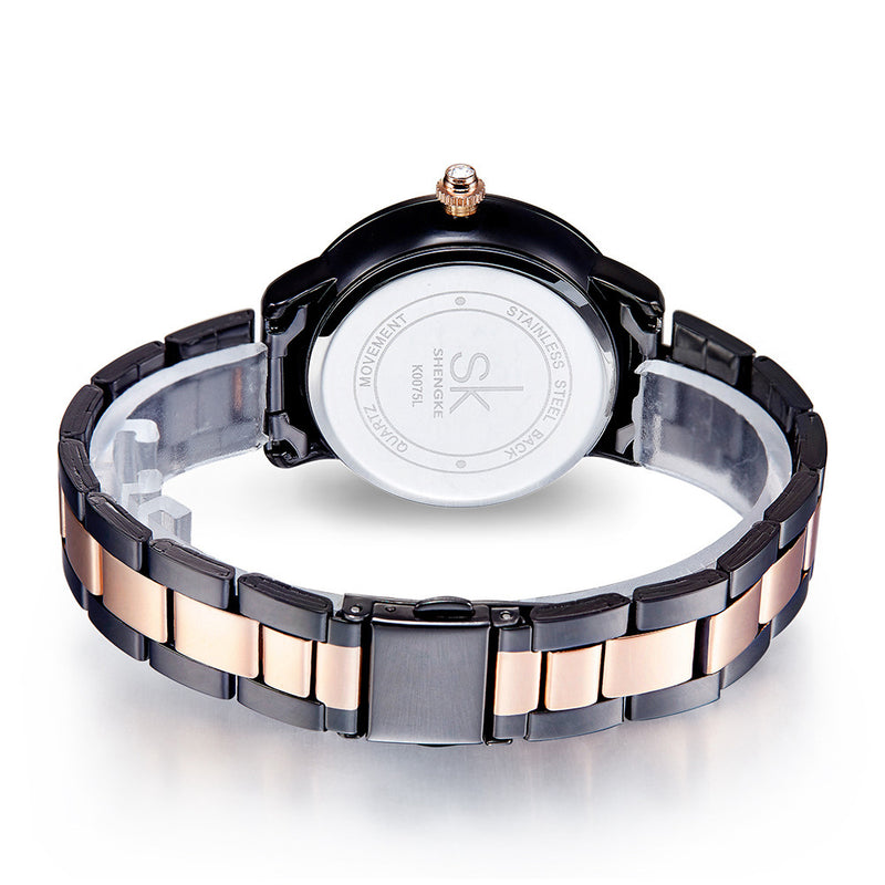 SKENGKE SK K0075 Fashion Women Crystal Ladies Dress Stainless Steel Quartz Watch