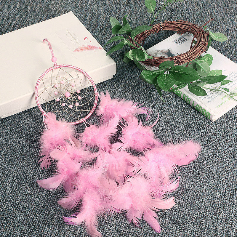 Pink Handmade Dream Catcher Home Decor Dream Catchers wall hanging  Pink Feather Decorations Gift