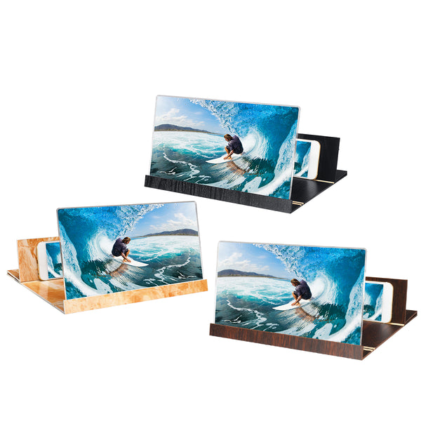12" Wood Foldable 3D HD Phone Screen Magnifier Movie Video Amplifier For Smart Phone iPhone XS Max Samsung Galaxy S10+