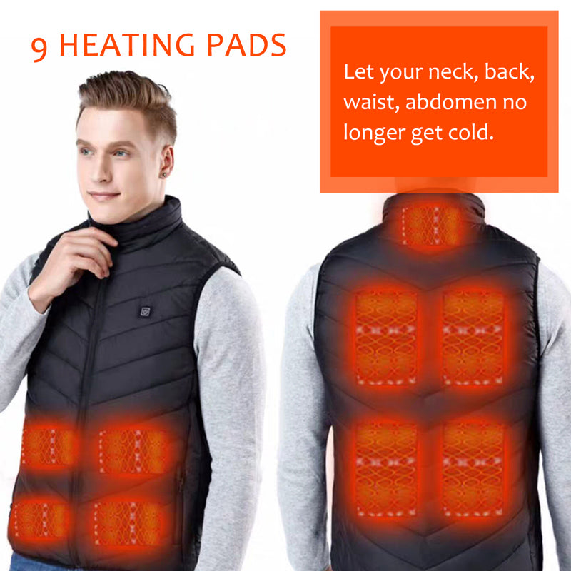9 Heating Pads USB Electric Heated Vest Jacket Warm Body Warmer Pad Winter Thermal