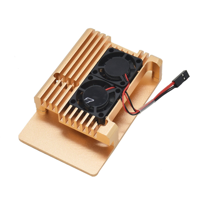 Golden Metal Alloy Aluminum Case Enclosure with Cooling Fan for Raspberry Pi 3B+