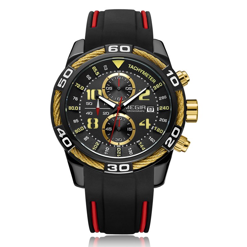 MEGIR 2045 Sport Watches Military Chronograph Silicone Strap Men Quartz Watch