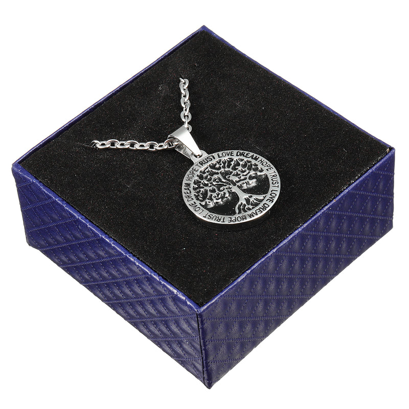 REZEX Fashion Titanium Steel Necklace Wishing Tree Pendant Tree of Life Men's Gift With Case