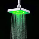 360 Adjustable 6 Inch LED Light Square Rain Shower Head Stainless Steel 3 Color Changing Temperature Control Bathroom Showerhead