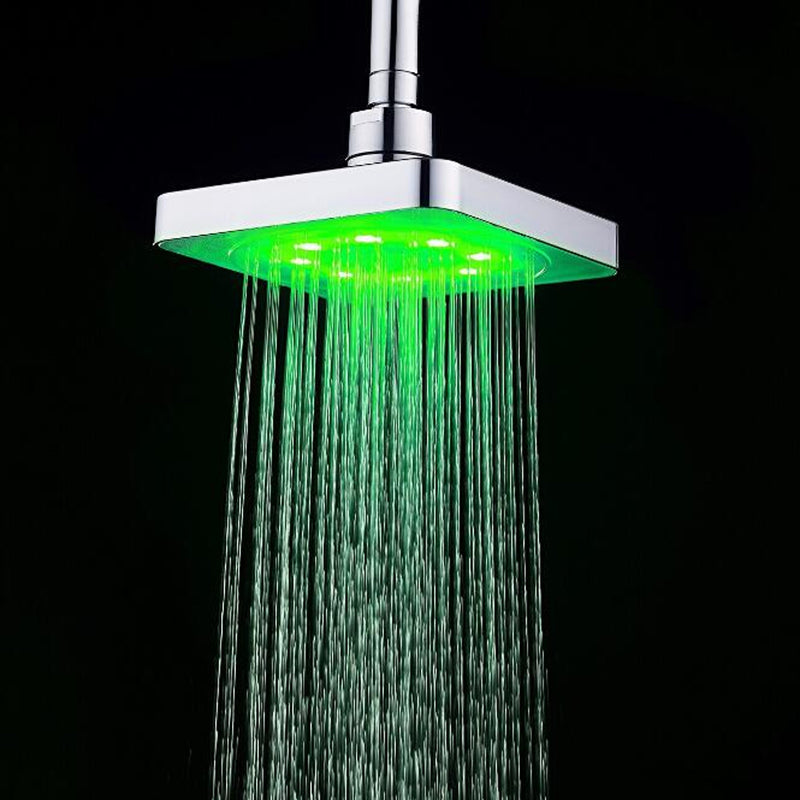360 Adjustable 6 Inch LED Light Square Rain Shower Head Stainless Steel 3 Color Changing Temperature Control Bathroom Showerhead