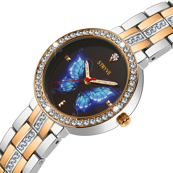 STRYVE T1018 Luxury Crystal Case Full Steel Women Watch Ladies Dress Quartz Watch