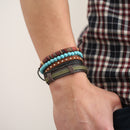 Punk Multilayer Bracelets Adjustable Woven Beads Leather Bracelets for Men
