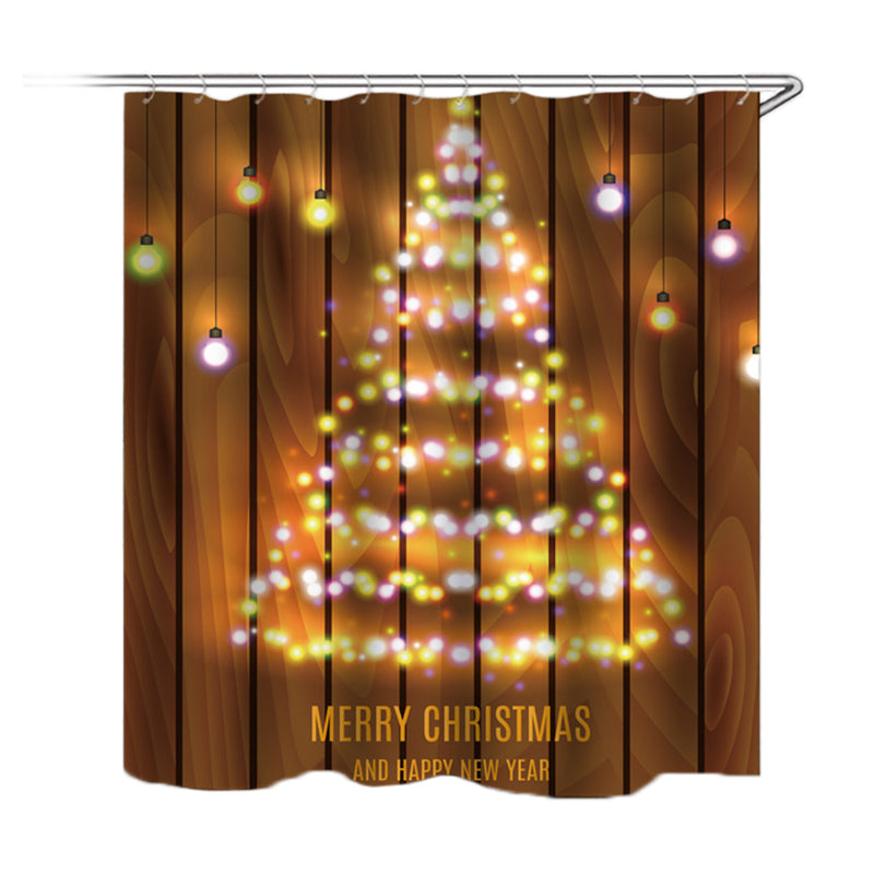 Wooden Strip Christmas Tree Bathroom Shower Curtain Non-slip Mats Toilet Cover