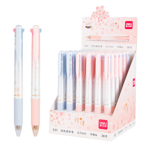 Deli S311 6 Pcs/set Press Type Ballpoint Pens Signing Pen Office School Students Stationery Pen