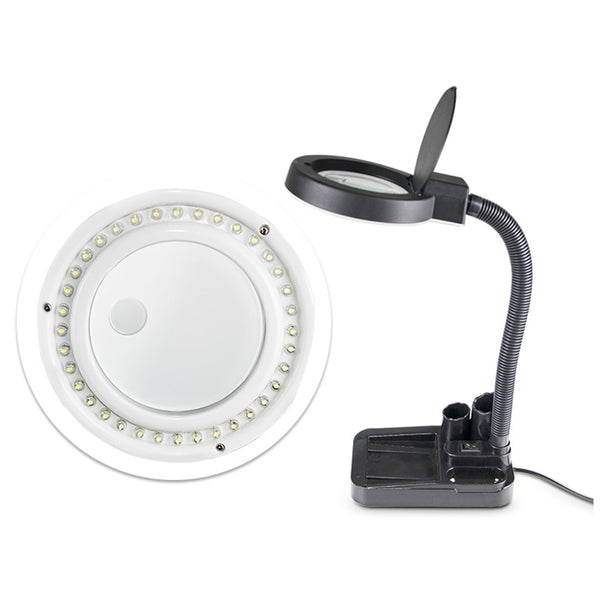 5X 10X Magnifying 36 LED Lamp Magnifier Light Large Glass Lens Desktop Stand