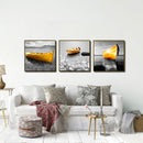 Miico Hand Painted Three Combination Decorative Paintings Yellow Boat Wall Art For Home Decoration