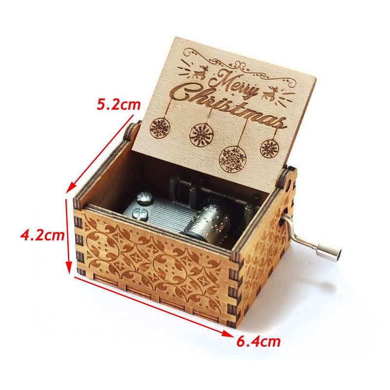 Antique Carved Wooden Hand Cranked Music Box Christmas Birthday Gift Home Decorations Crafts