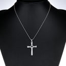 Men Cross Pendant Chain Long Necklace Crystal Alloy