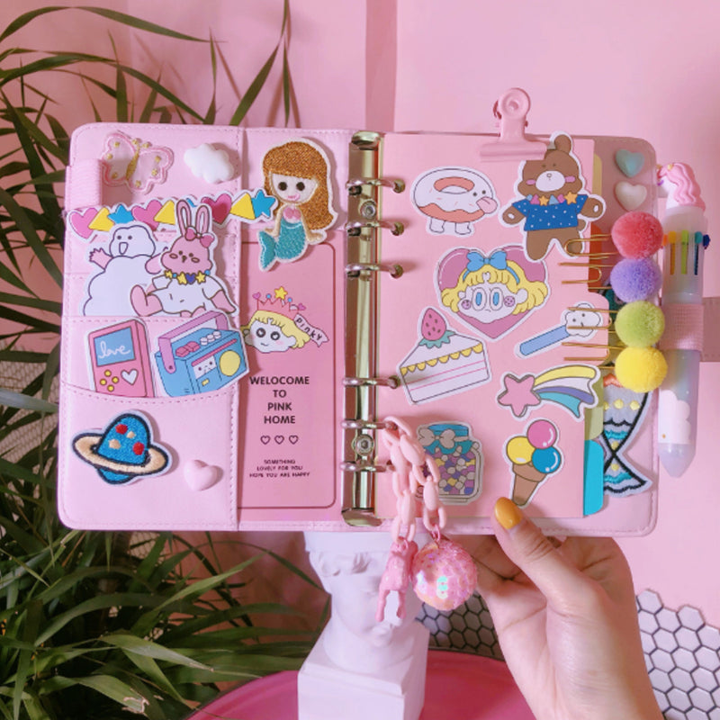 1 Piece A6 Diary DIY Notebook Cute Cartoon Girl Heart Account Diary Plan Loose-leaf Notebook